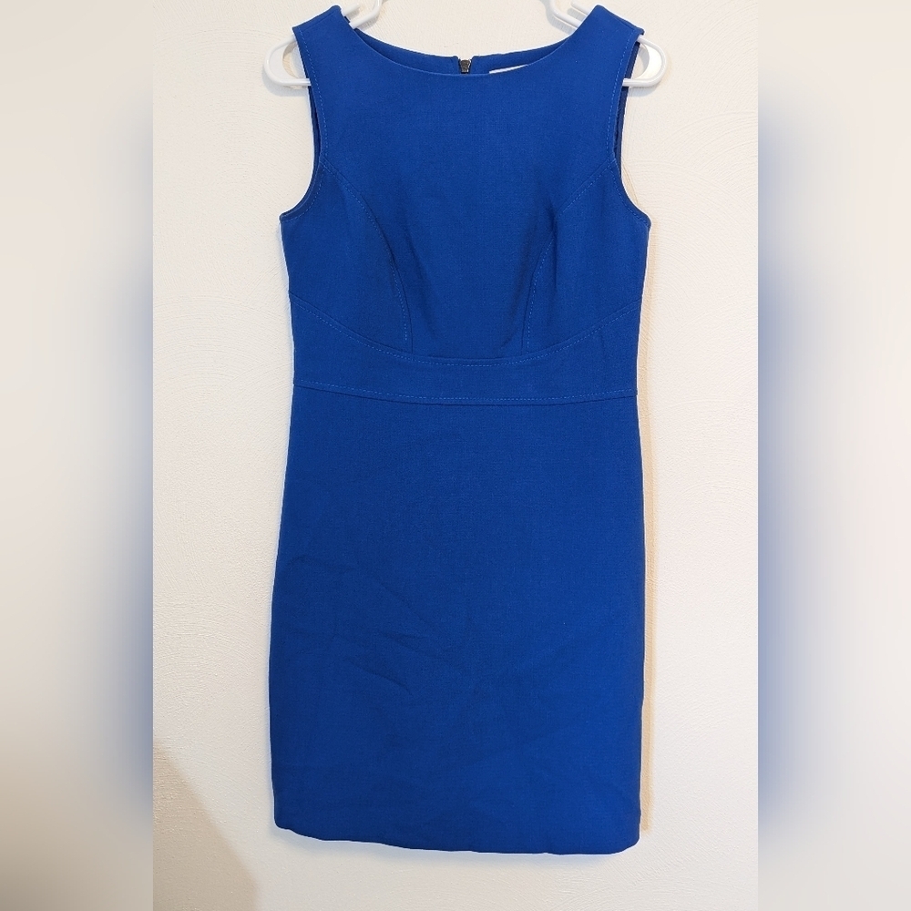 Ann Taylor LOFT Dress Blue Sheath Classic Modest Princess Seaming Knee Length, 4
